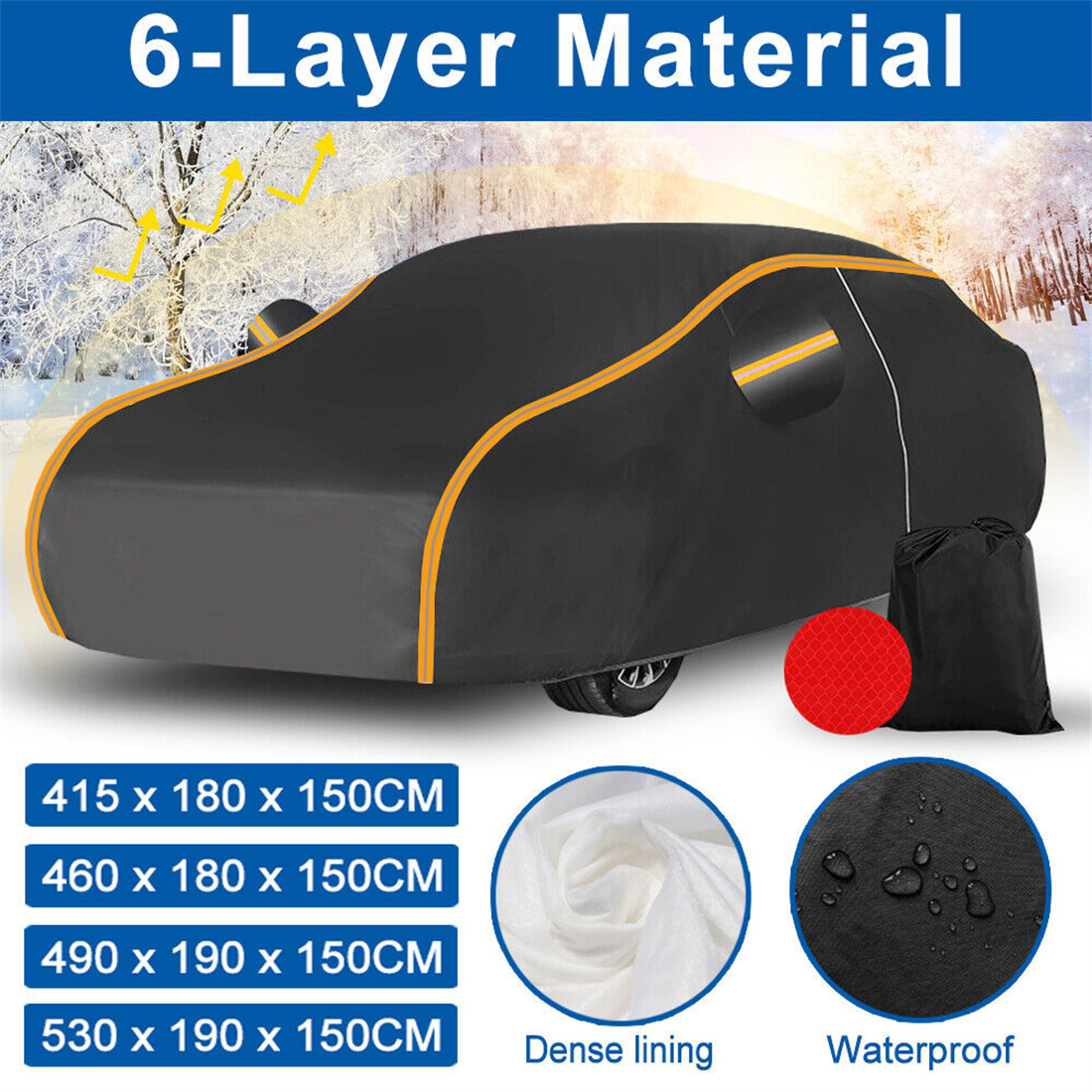 Universal Waterproof 6 Layer Car Cover Heavy Duty Cotton Rain Snow UV — image 7