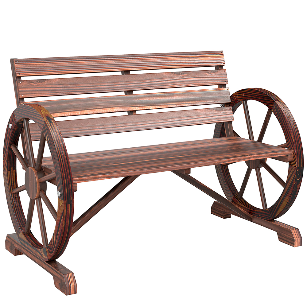 Wooden Wagon Wheel Bench, Rustic Outdoor Patio Weather Resistant Furniture... 7