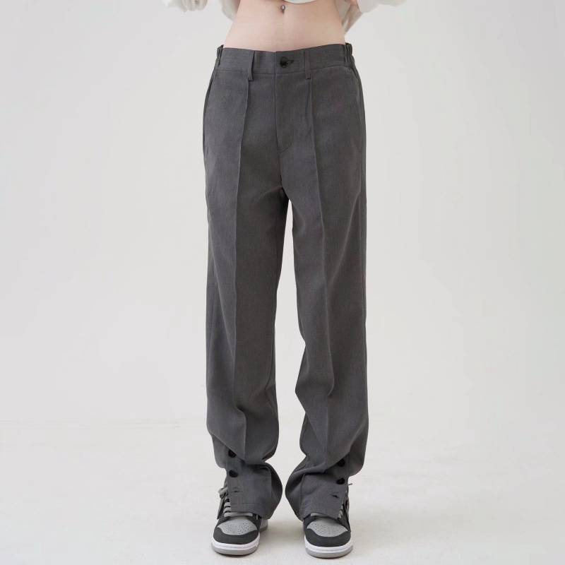 Title 2, Straight Casual Trousers Textured Wide Leg Drap...