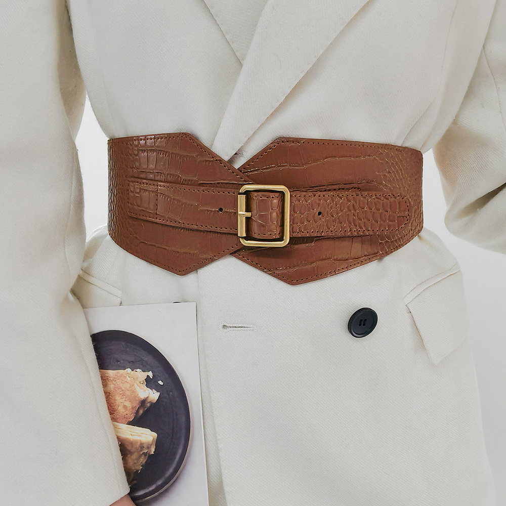 New Fall And Winter Women's Needle Buckle Belt Alligator Texture Wide Belt Full Suit Jacket Waist Reduction Accessories
