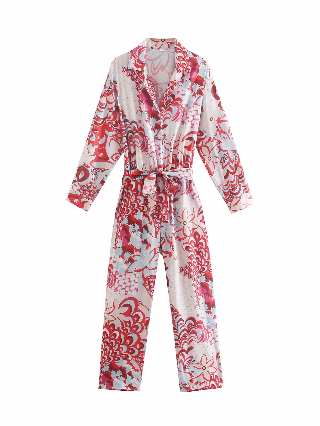 Thin Scarf With Printed Drape Shirt And Trousers