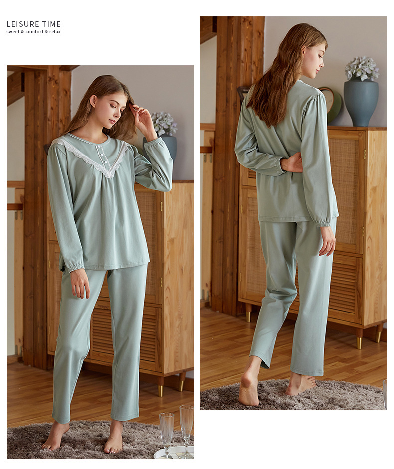 Title 10, Womens Cotton Long-sleeved Pajamas Suit with L...