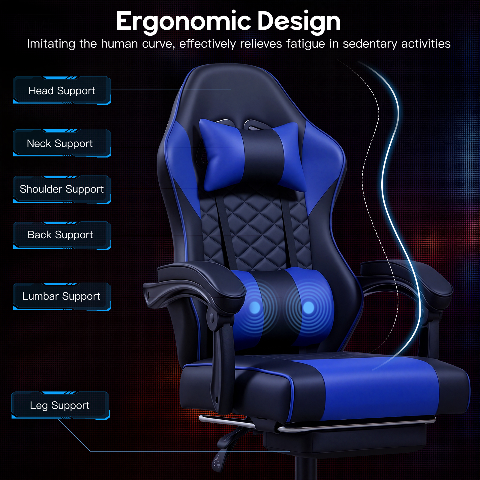 Racing Style Gaming Chair With Footrest,PU Leather,Massage Lumbar — image 3