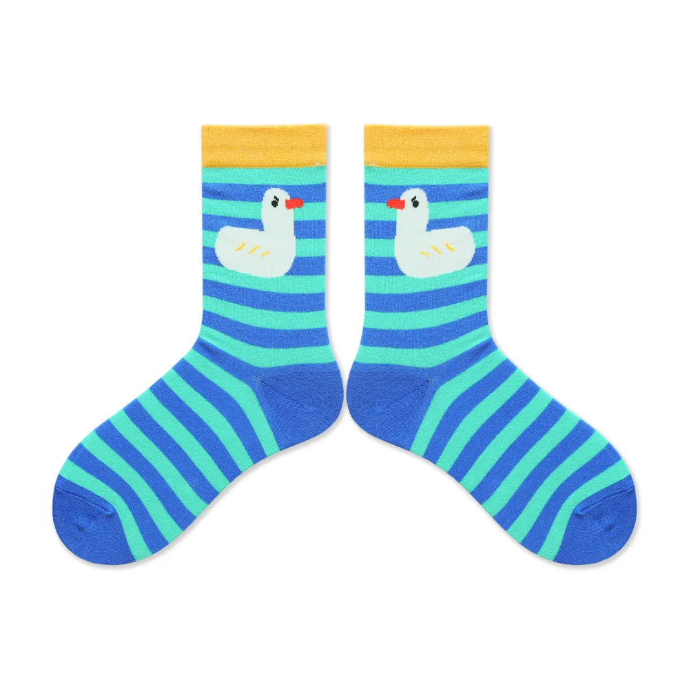 Cartoon Zoo Cute Animal Jacquard Three-dimensional Hand Stitched Ball Pile Pile Women's Socks - Blue Striped Bird