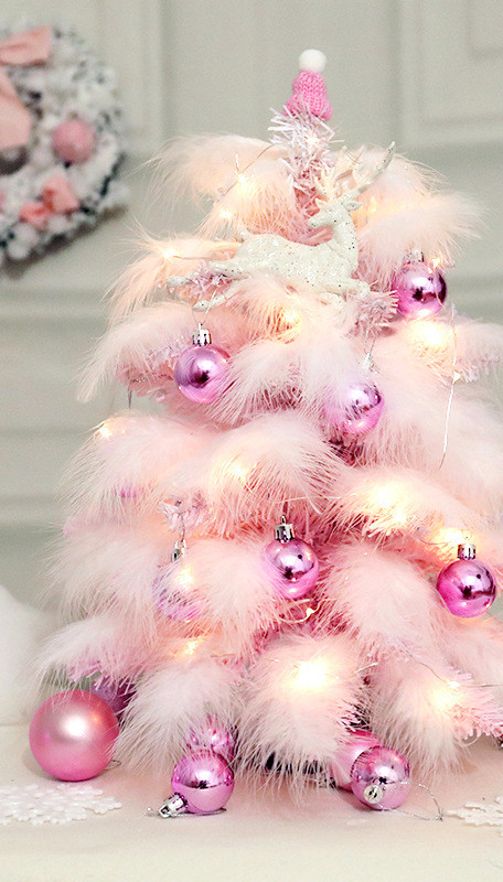 Package 45cm Mini Feather Girl Heart Christmas Tree