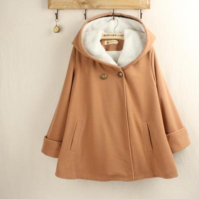 Solid Color Hooded Thick Mid-length Woolen Coat