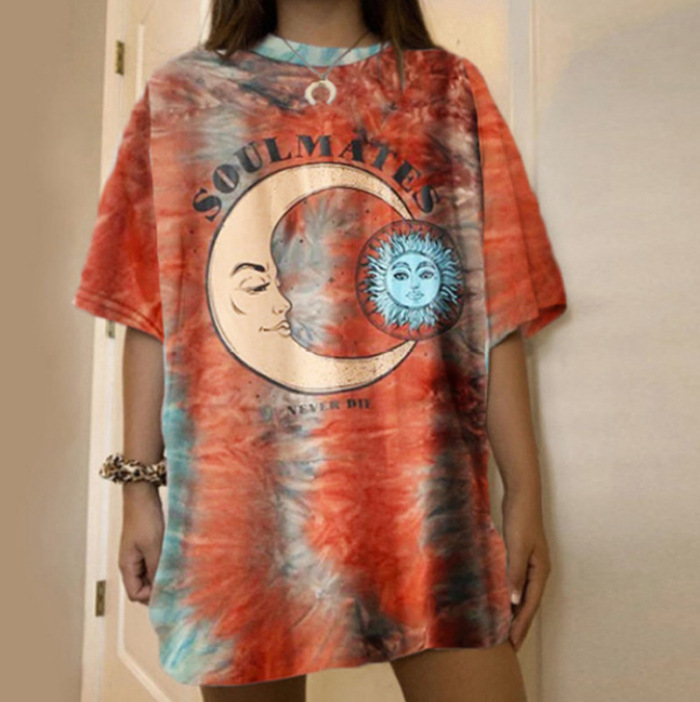 Title 5, Casual Round Neck Short Sleeve Printed Tie-dye ...