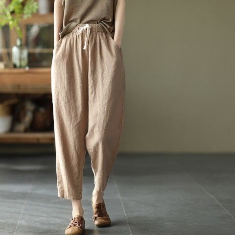 Title 1, Womens Cotton and Linen Retro Turnip Harem Pan...