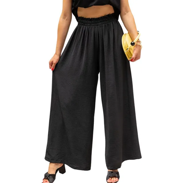 Women Trousers Solid Color Wide Leg High Waist Pants Casual Loose Pants Black - Shop at LoveMi