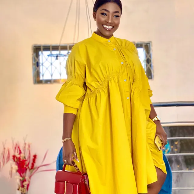 Cotton Pleated Loose Plus Size Dress Yellow - Shop at LoveMi