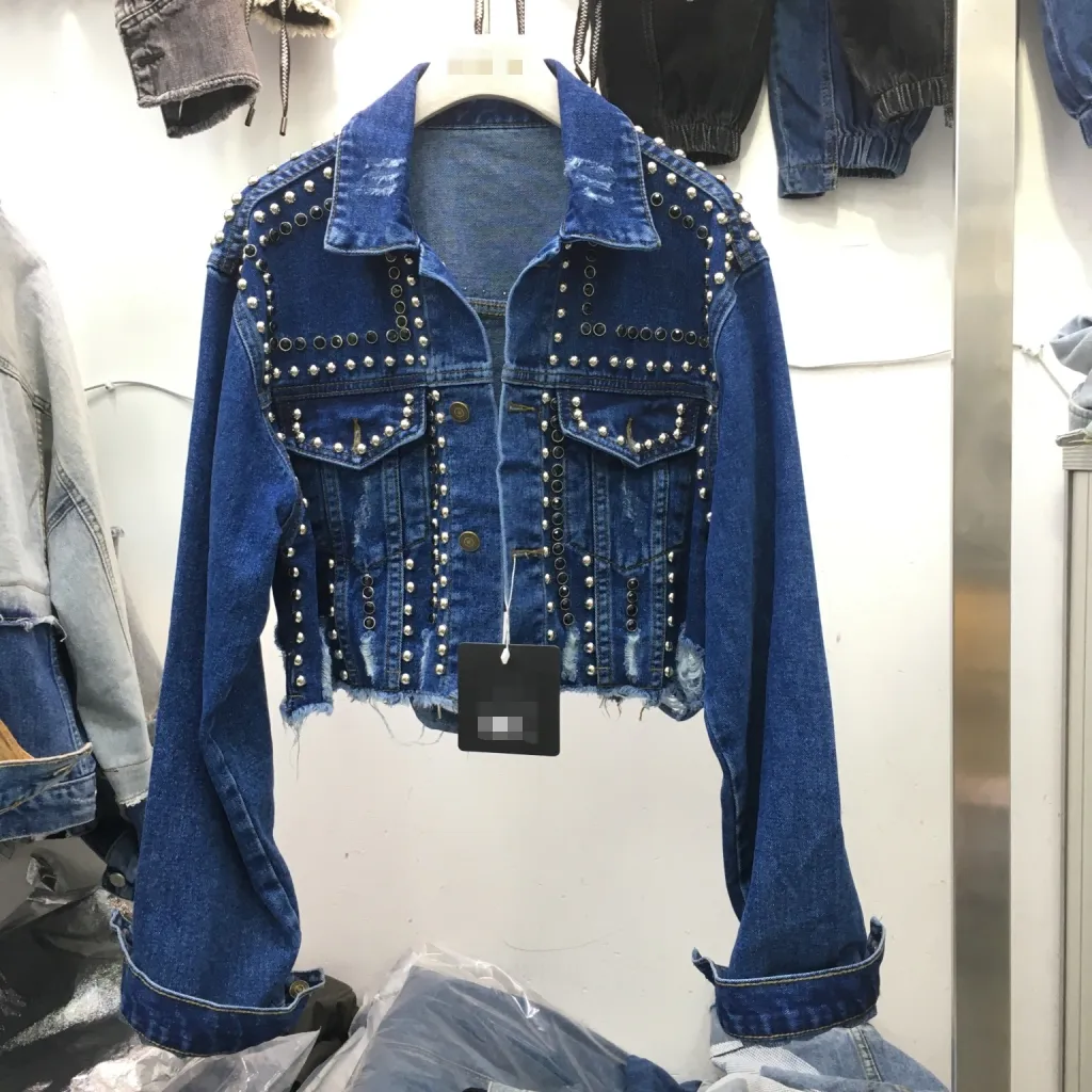 Heavy-duty Rivet-encrusted Denim Jacket - Dark Blue