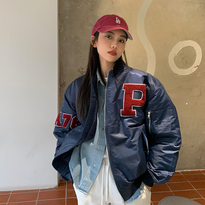 Women's American Retro Baseball Thickened Padded Jacket