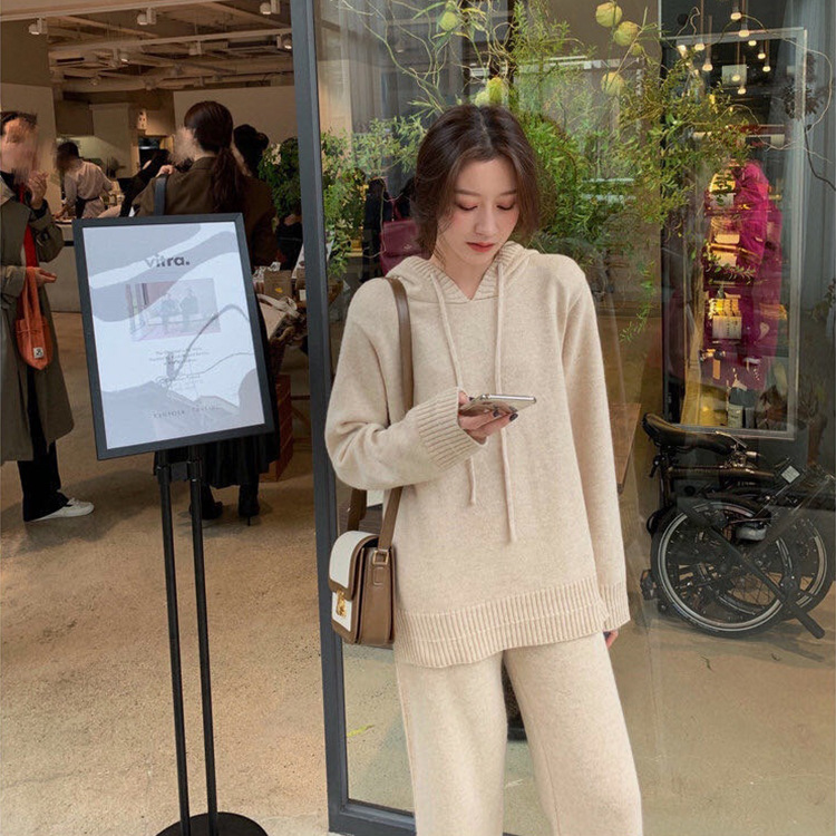New Style Single Wear Base Split Hooded Sweater Pants Knit Suit