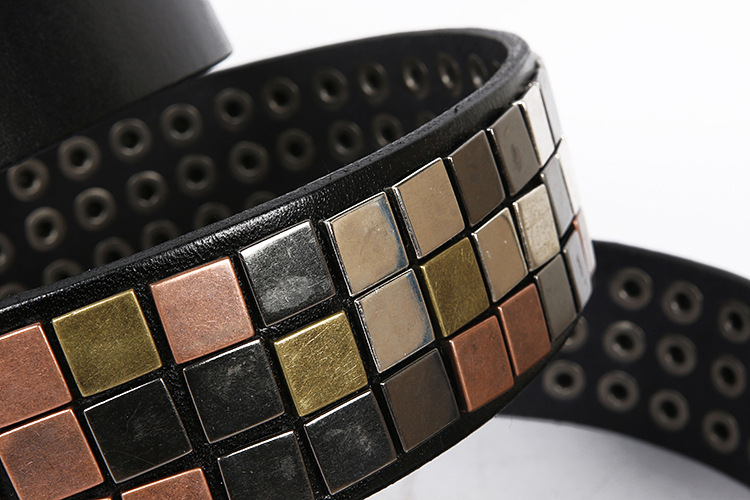 Hairdresser's Top Layer Leather Flat Studded Belt With Square Patch