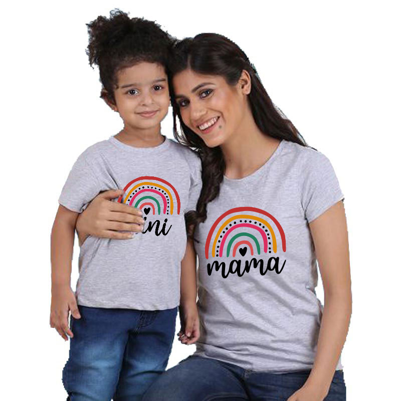 Title 3, Rainbow Print T-shirt Mother And Daughter Mom C...