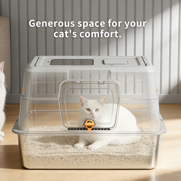 Grey Stainless Steel Fully Enclosed Cat Litter Box, Durable Enclosed Cat Litter Box, High Side To Prevent Scattering — foto 7
