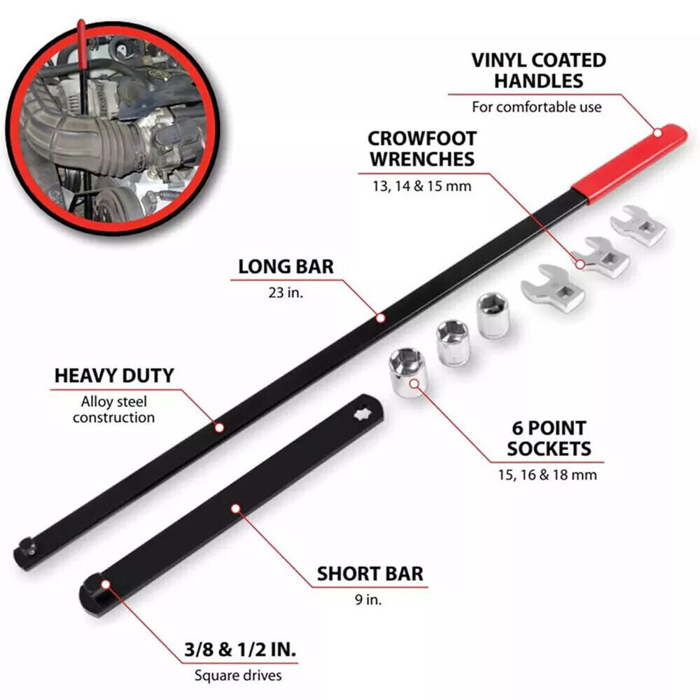 8Pcs Serpentine Belt Tension Setting Tool Set 580mm Long Pulley Wrench Kit — image 10