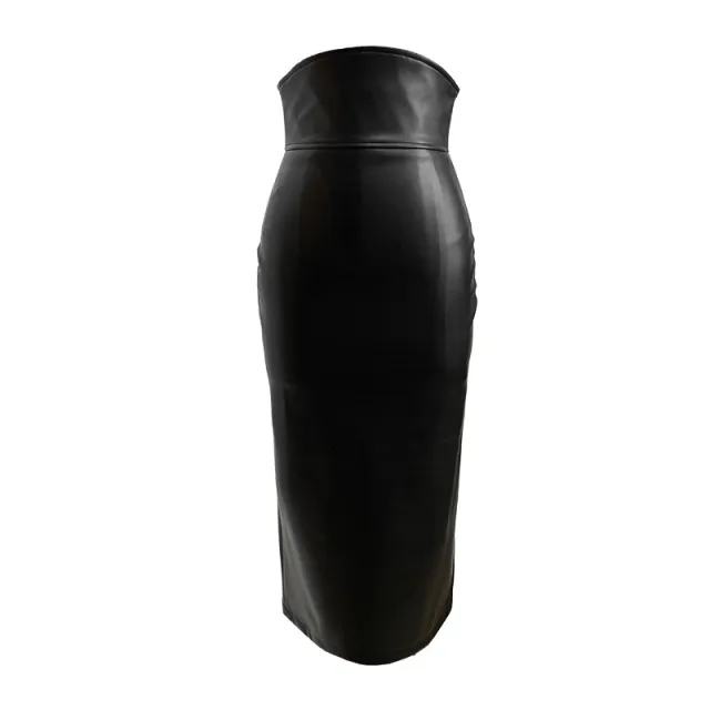 Black High Waist Bag Hip Slim Fit PU Leather Mid Length Skirt Black - Shop at LoveMi