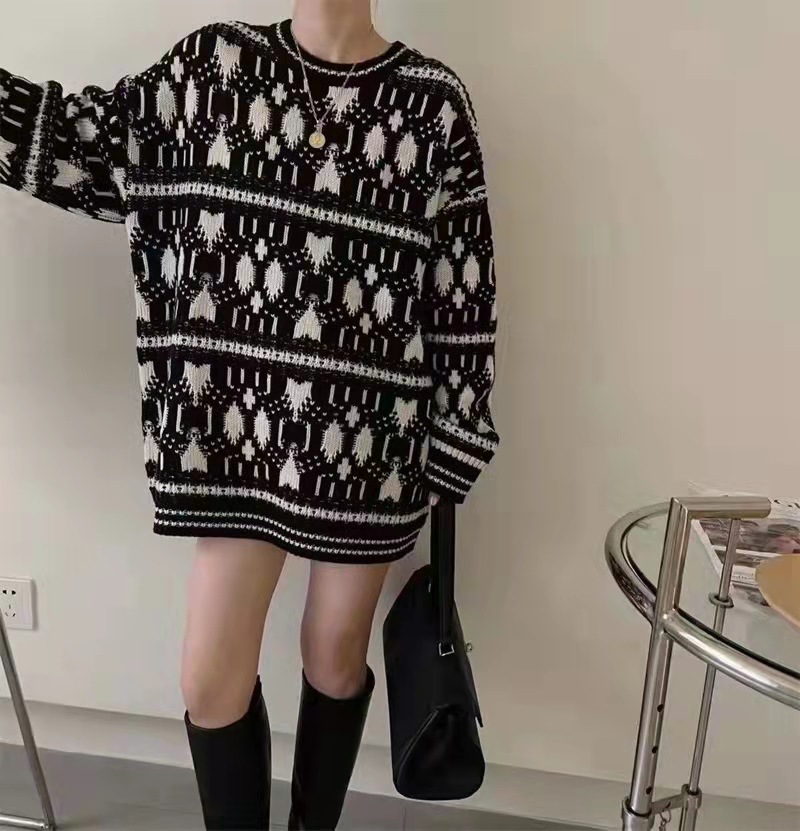 Women's Printed Mid-length All-wool Sweater Thick
