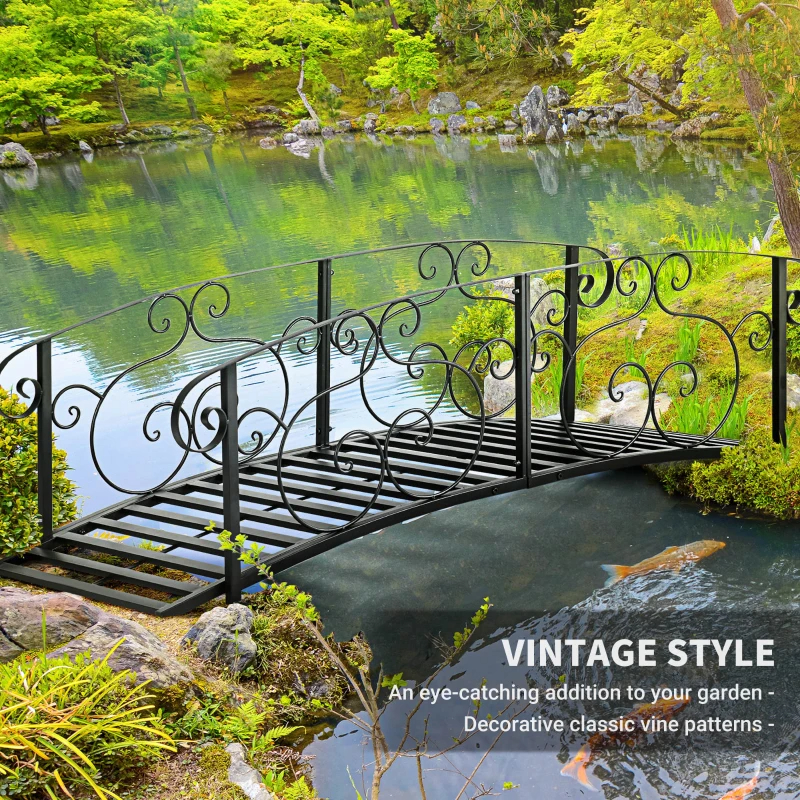 6' Metal Arch Backyard Garden Bridge, Safety Siderails, Arc Footbridge For Backyard Creek, Stream, Pond, Black