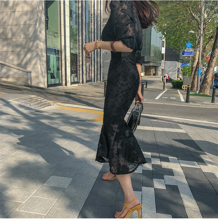 Chiffon V-Neck Fishtail Dress, picture 2 of 6
