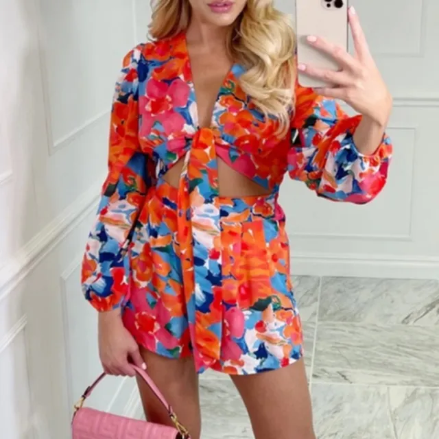 Autumn New Style V neck Hollow Lace up Jumpsuit Red - Shop at LoveMi