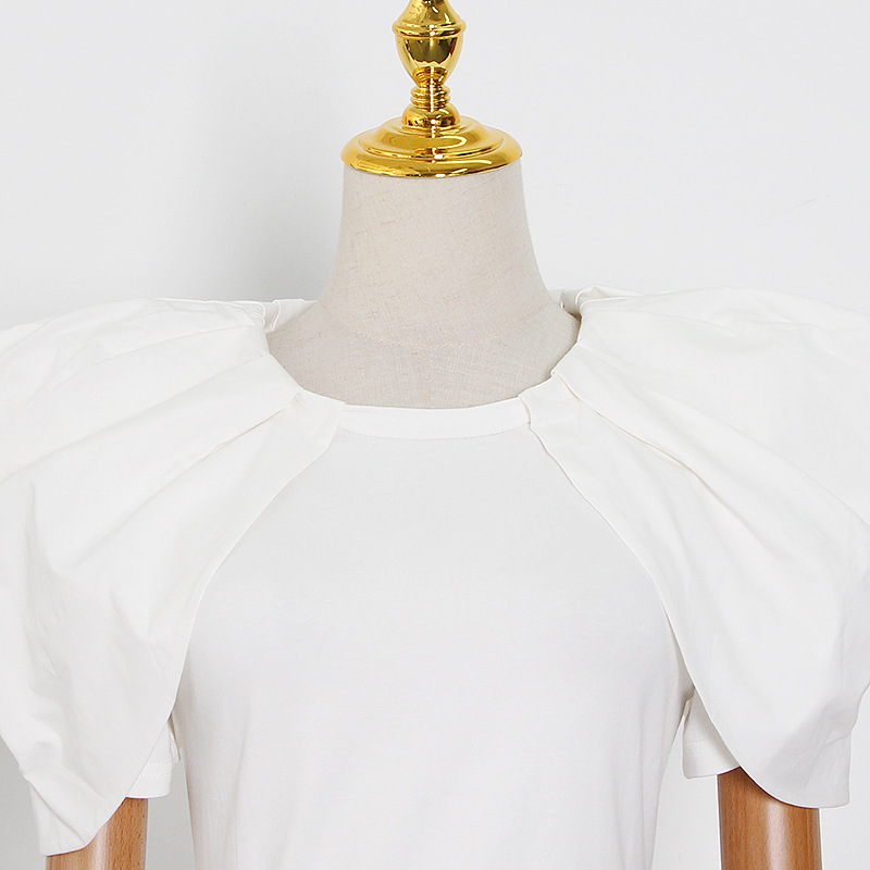 Women's Patchwork Crew Neck Solid Slim Fit Cropped Pullover T-Shirt