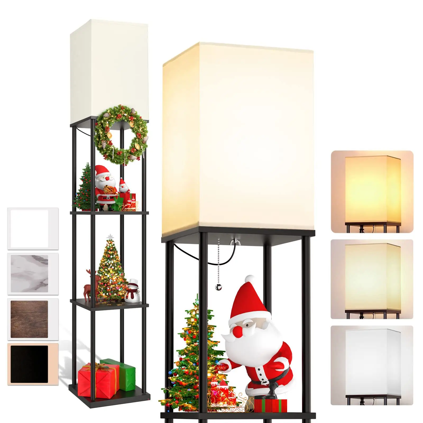 Floor Lamp Free Standing Wood 3-Tier Storage