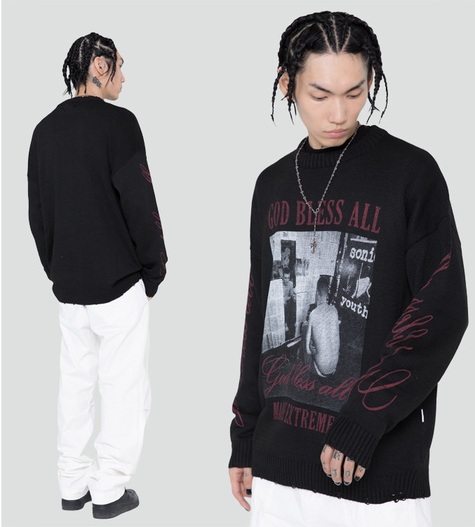 Autumn And Winter New Product Portrait Print Sweater Retro Punk Lazy Street Sweater