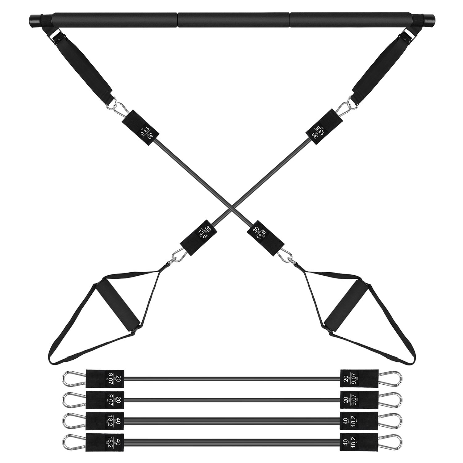 100LBS OR 180LBS Band Options - 1Pc Pilates Bar Kit Multifunctional Pilates Yoga Toning Bar Full Body Exercise Equipment Set For Beginners Intermediates Professionals 4 Elastic Resistance Bands — foto 4