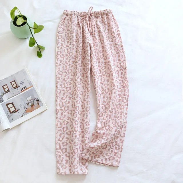 Women's Pure Cotton Double Gauze Leopard Print Pajama Pants Pink - Shop at LoveMi
