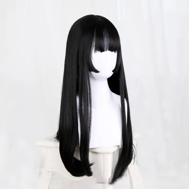 Women's Chemical Fiber Wig With Long Straight And Princess Cut Bangs - Natural Black