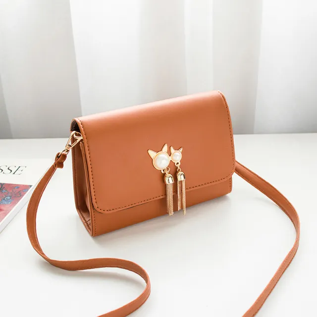 Ladies Personality Fringed One Shoulder Small Square Bag Messenger Bag Brown - Shop at LoveMi