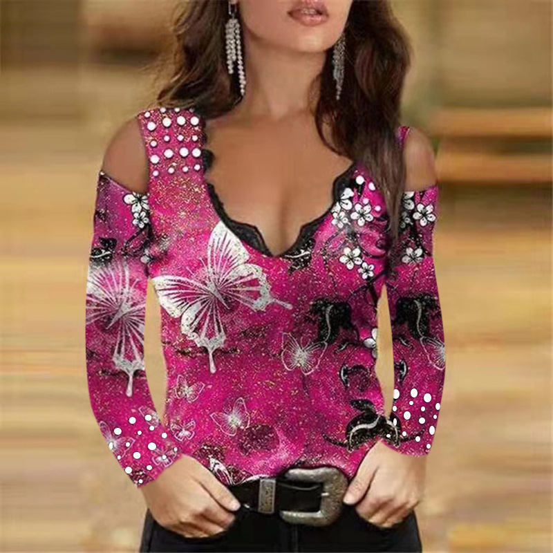 Title 2, Long Sleeve Sexy Printed V-neck Lace Strapless ...