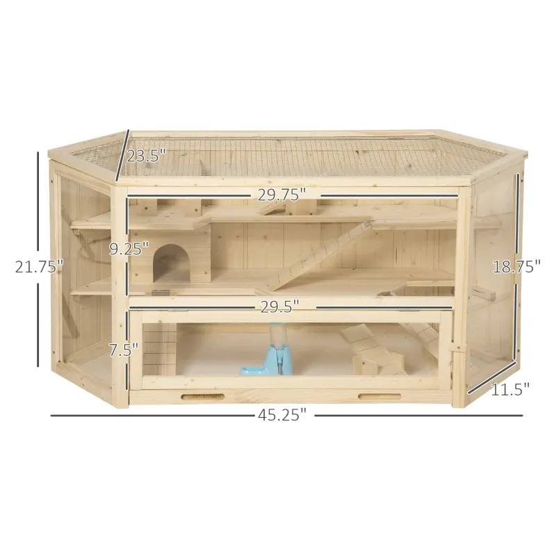 Wooden Large Hamster Cage Small Animal Exercise Play House 3 Tier
