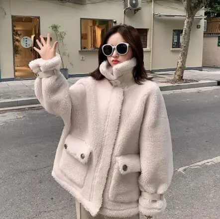 Long woolen coat one coat Beige - Shop at LoveMi