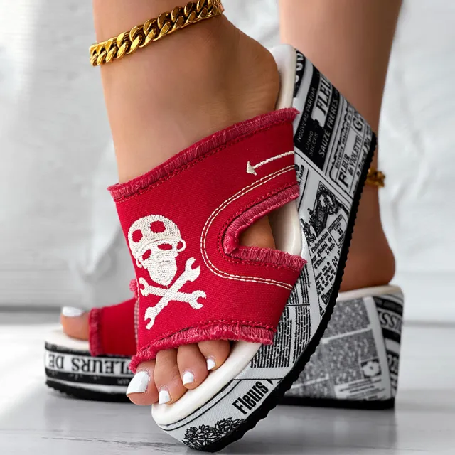 Newspaper Skull Original Hem Platform Wedge Slides Anklet Not Included Us 10 - Shop at LoveMi