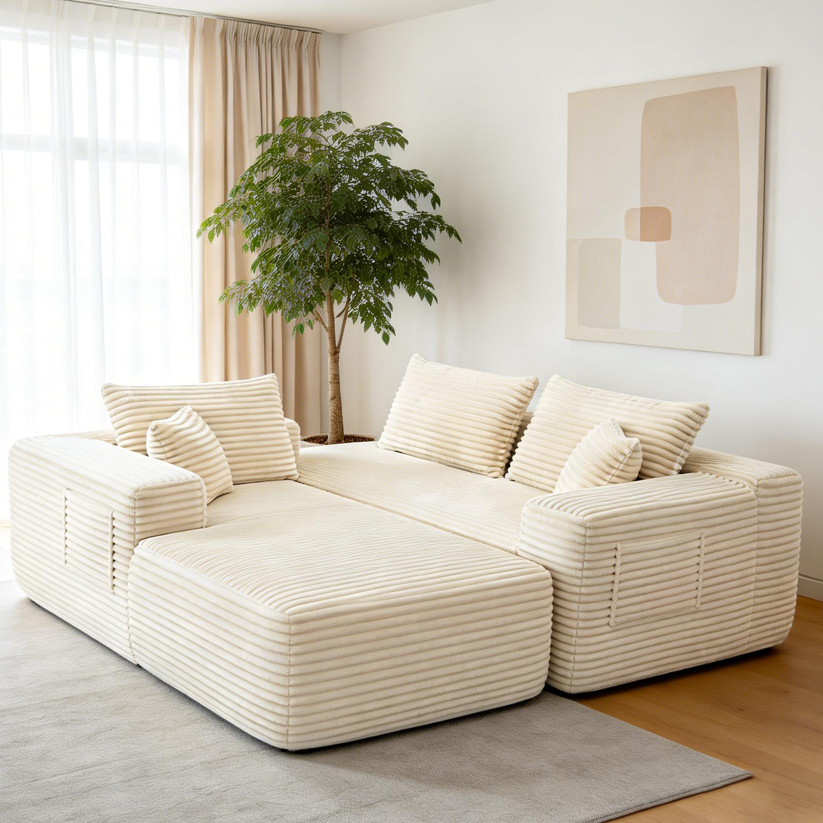 YM3116250005811& YM3116250006111 Combination Products Are Not Sold Sep-L Shape Modular Sectional Couch Spacious Comfortable 2 Seater Sofa With Pillows For Living Room Office No Assembly Required Beig