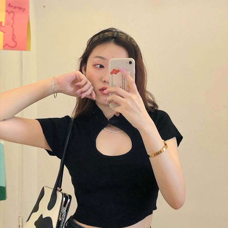 Hollow Short-sleeved T-shirt Blouse