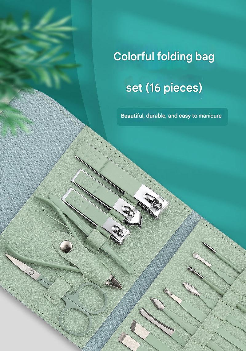 Nail Clippers Set 16-piece Folding Bag Household Nail Clippers Stainless Steel Nail Clippers Pedicure Nail Scissors Full Set - Bags & Accessories