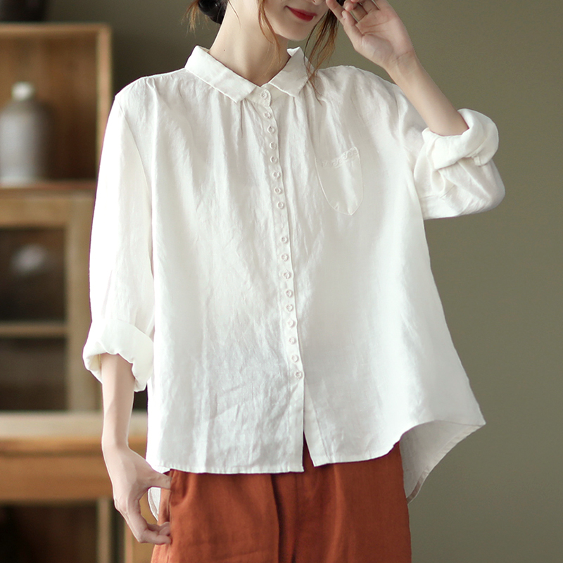 Ladies Literary Long Sleeve Shirt With Lapel