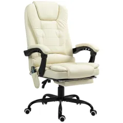 7-Point Vibrating Massage Office Chair High Back Massaging Office Desk Chair With Lumbar Support, Footrest, Cream White - White - View 1