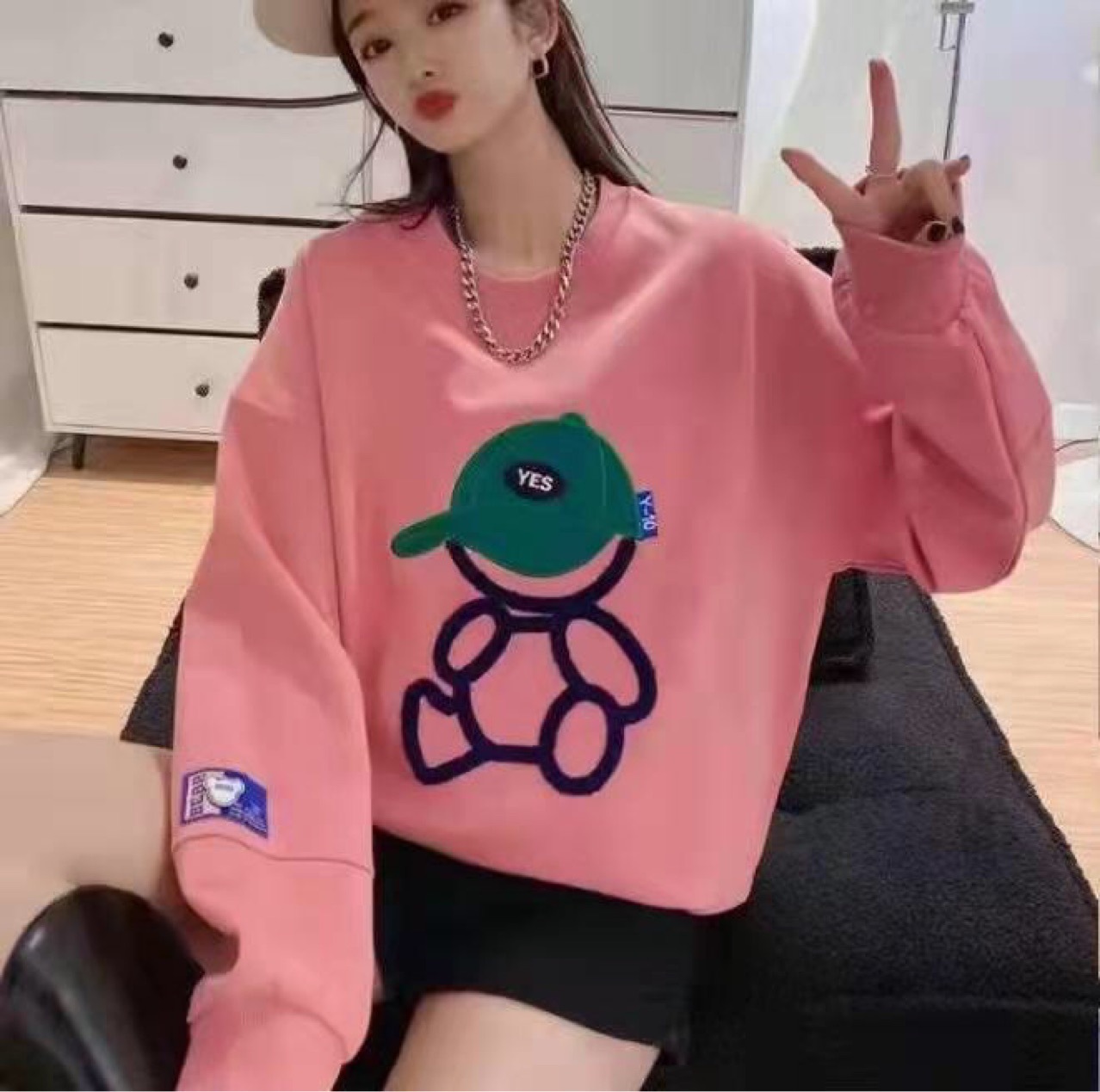 Casual Loose Cartoon Round Neck Cotton Sweater