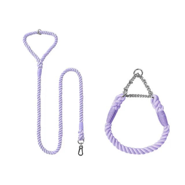 Woven Cotton Pet Dog Leash Collar Set Purple Silver - Shop at LoveMi