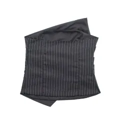 Diagonal Neck Pinstripe Tight Pleated Corset Top - Black - View 1