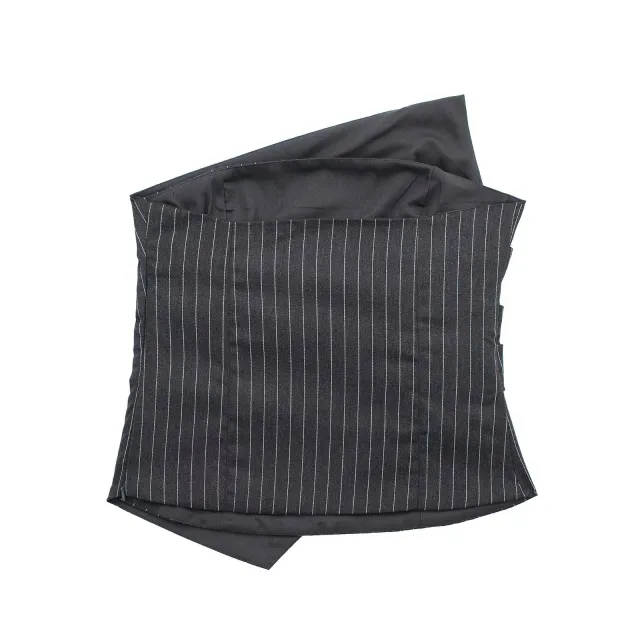 Diagonal Neck Pinstripe Tight Pleated Corset Top Black - Shop at LoveMi