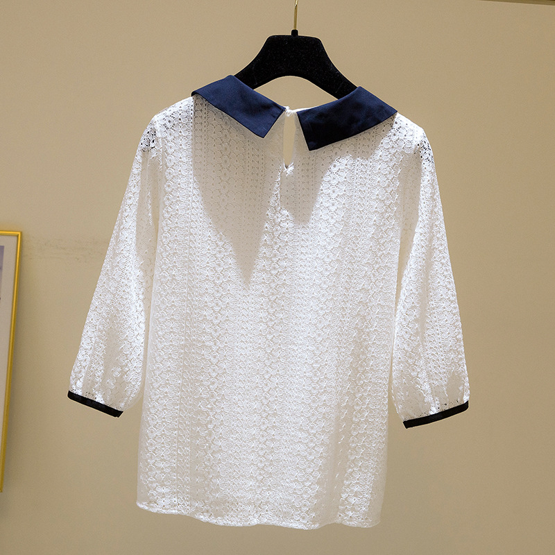 Title 8, Doll Collar Lace Velvet Top Slimming Shirt