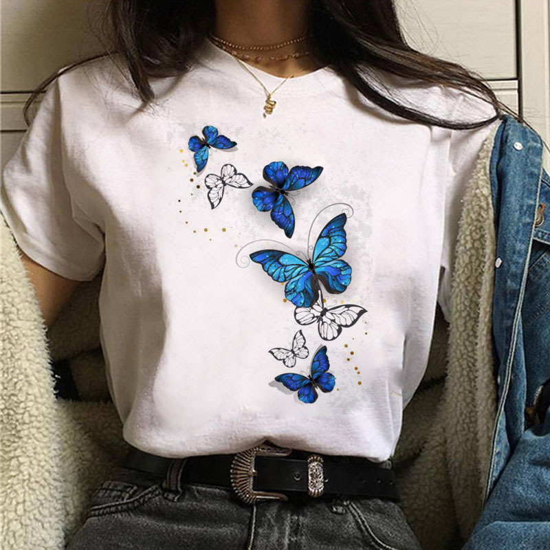 Title 6, Summer Butterfly Round Neck Loose T-shirt Casual