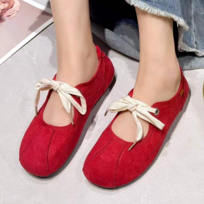 Linen Ribbon Tie Ballet Flats