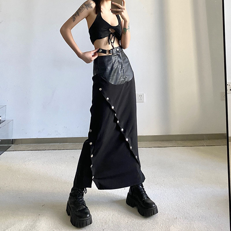 Niche Design Sense Mosaic PU Skirt Women